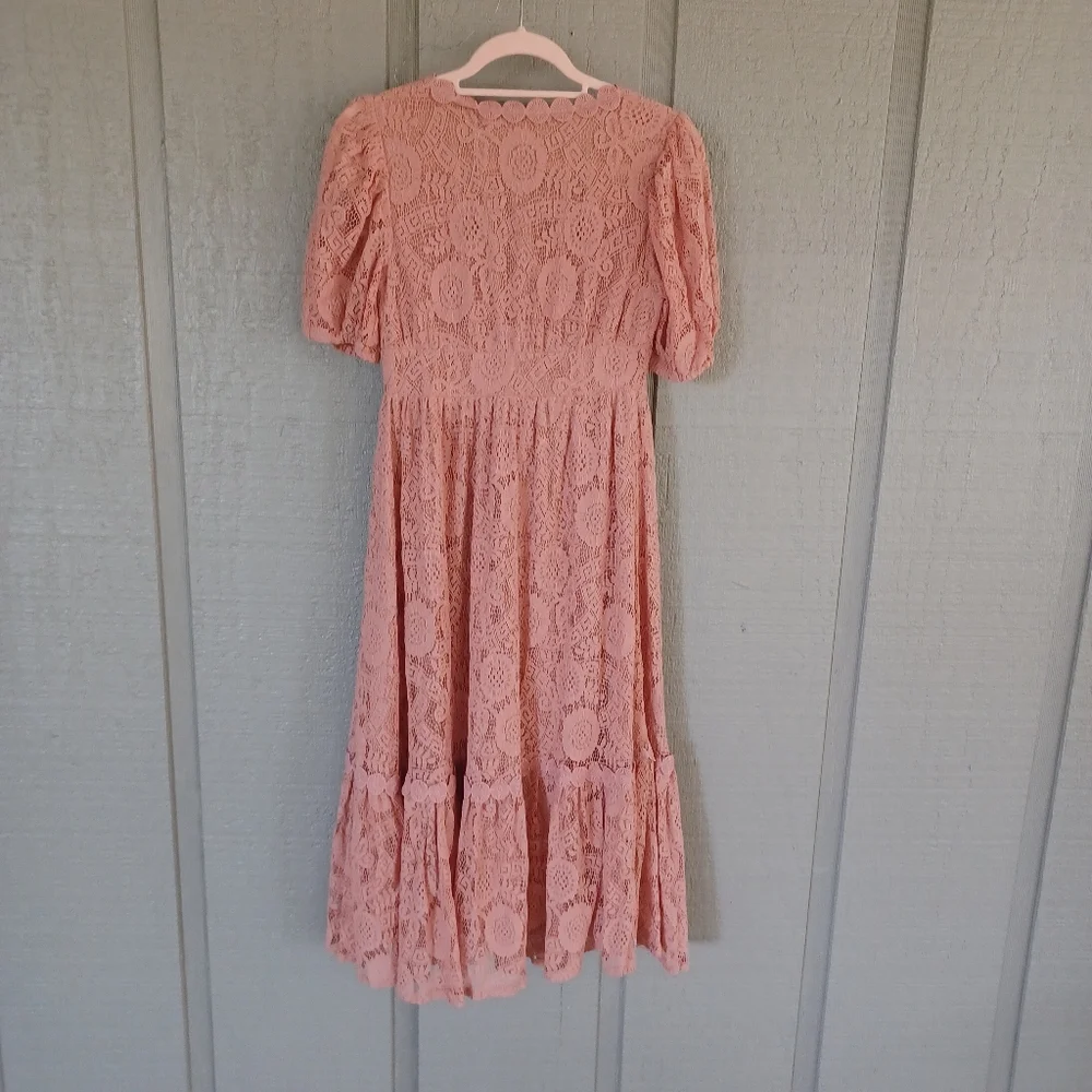 Blu Pepper Lace Short Sleeve Midi Dress Size S Women Feminine Wedding Guest